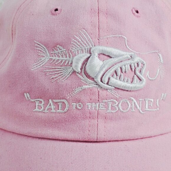 BAD TO THE BONE Get Reel Get Fish Pink Womens Baseball Cap Hat Adjustable Strap - Picture 2 of 10